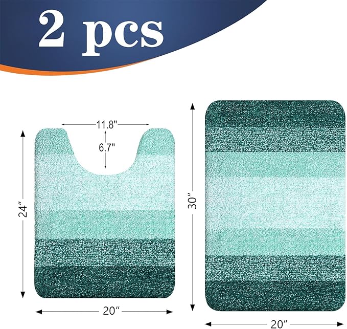 OLANLY Bathroom Rug Set 2 Piece, Soft Absorbent Microfiber Bath Mats and U-Shaped Contour Toilet Rug, Non-Slip, Machine Wash Dry, Plush Shaggy Bath Mats for Bathroom (30"x20"+U24 x20, Blackish Green)