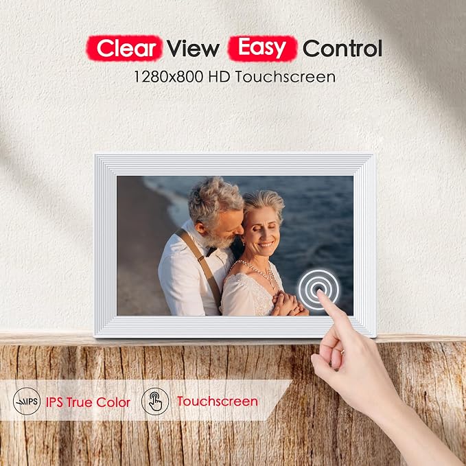Frameo 10.1'' Digital Picture Frame WiFi, 1280 * 800 IPS HD Touchscreen, 32GB Storage, Instant Share Pictures Video, Smart Photo Frame Electronic, Gifts for Mom, House Warming