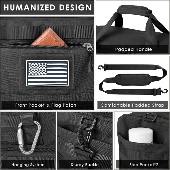 Gym Bag for Men Women, Carry on Luggage 22x14x9 Airline Approved Duffle Bag | Tactical Travel Bags with Toiletry Bag and Shoe Compartment, Weekender Overnight Duffel with Wet Pocket for Workout, Black
