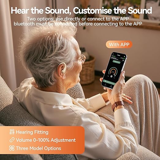 Hearing Aids, Hearing Aids for Seniors with Automatic Noise Cancelling for the Hearing Loss, Rechargeable Bluetooth Hearing Amplifiers with APP Volume Control, Premium Comfort Design and Wear