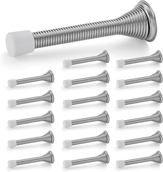 Ravinte Door Stoppers, 18 Pack Satin Nickel Spring Door Stops with Rubber Bumper, Door Stoppers for Bottom of Door