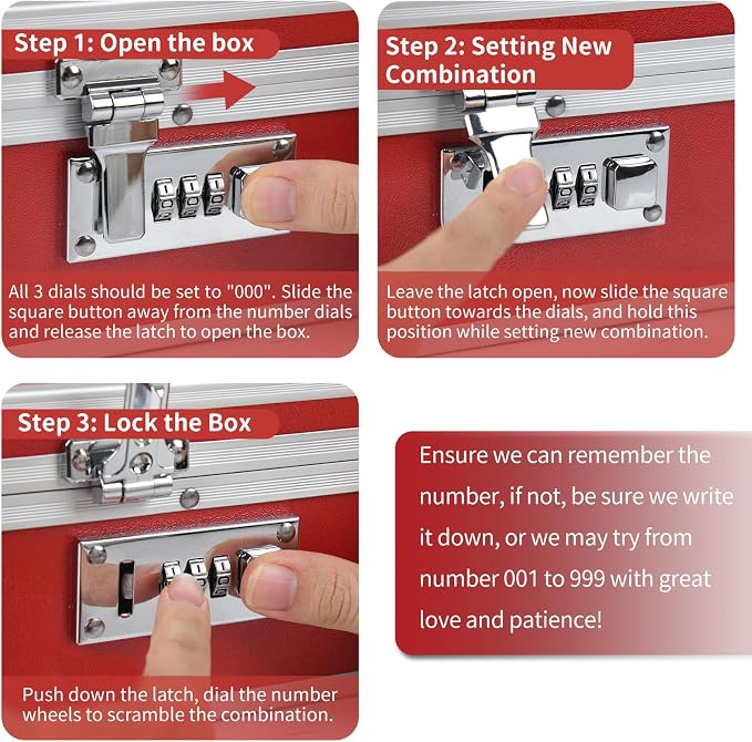 Medication Lock Box Aluminium Alloy Combination Lock for Home and Travel Medicine Lock Box,First Aid Safe Medication Storage Box,7.66''x 5.12''x 4.13'' (Red)