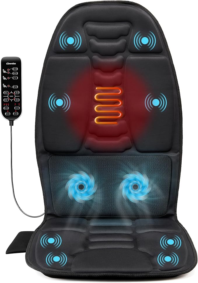 Back Massager with Heat for Pain Relief Deep Tissue, Portable Massage Chair Cushion and Seat Pad for Office, Gifts for Men & Women for Home Use