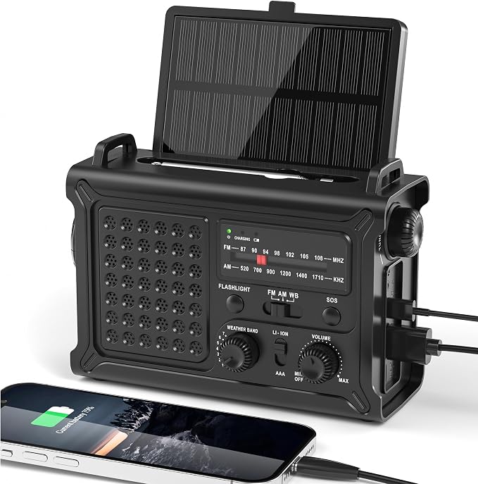Mesqool Emergency Weather Radio NOAA Alert with Battery Backup 12000mAh Hand Crank Solar, Radios Portable AM FM LED Flashlight Cell Phone Charger for Home Camping Survival Kit