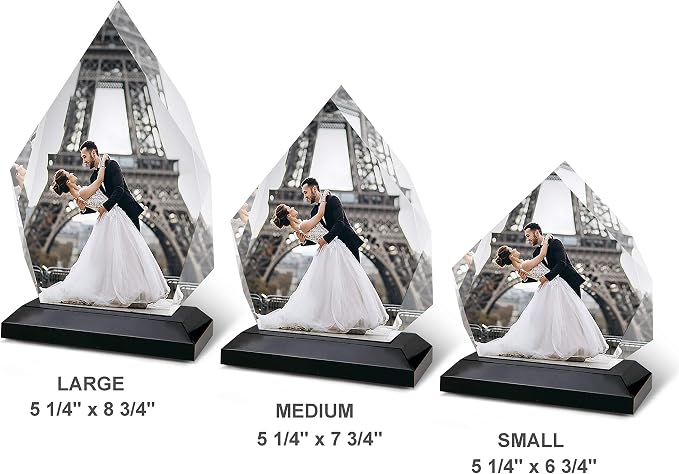 HB Art Design Personalized Crystal Glass Print with Wood Stand Upload Your Photo Custom Acrylic Diamond Shape Custom Photo Print Personalized Gift for Wedding Large- 5 1/4 x 8 3/4 inches
