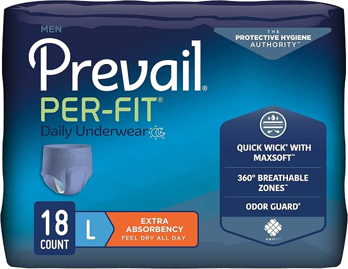 Prevail Per-Fit Daily Underwear for Men, Large, Male, Pull-On, 18 ct | Disposable, Incontinence, Extra Absorbency