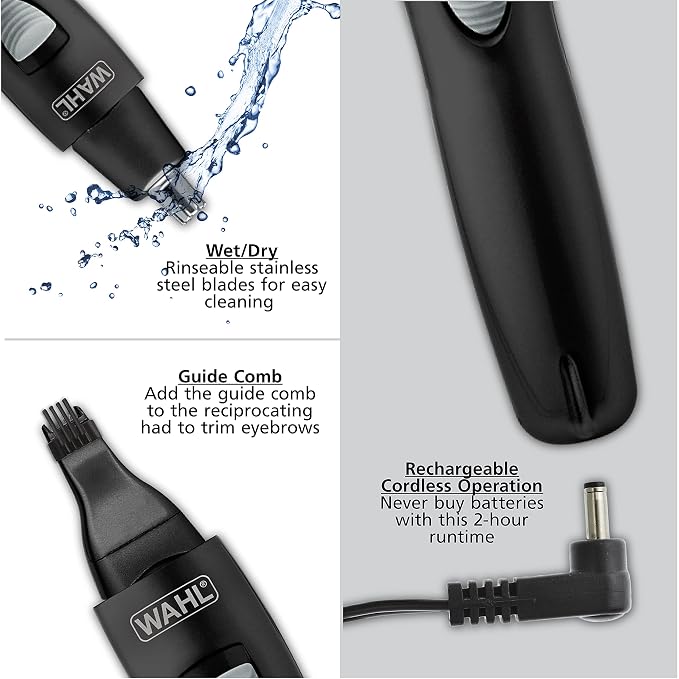 Wahl Groomsman Rechargeable Precision Trimmer for Hygienic Grooming | Precision Trimming For Eyebrows, Necklines, Nose, Ears & Other Detailing, Rinsable Interchangeable Heads – Model 3023284