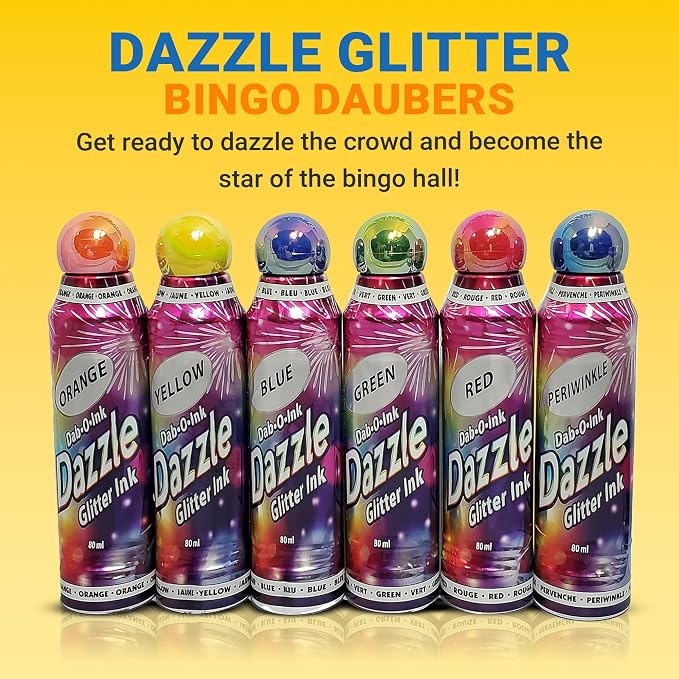 Lucky Lady Bingo Daubers Made with Dab-O-Ink, Sunsational and Dab-O-Ink Dazzle Glitter Combo Gift Set – 3 oz. 18 Pack, Versatile Ink Daubers - Bingo Markers for Adults and Seniors