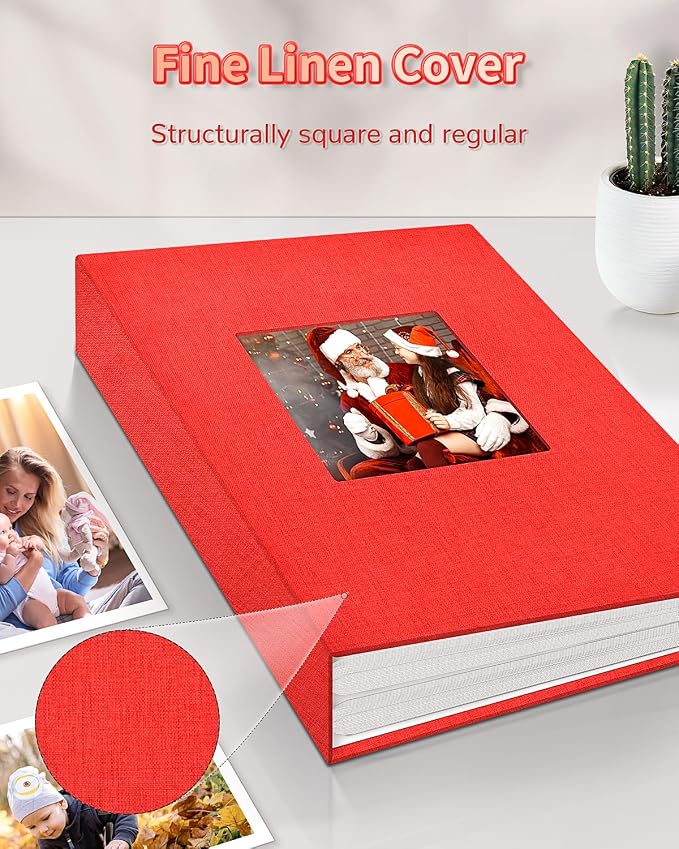 Artfeel Photo Album 4x6 with 100 Pockets,Slip-in Picture Albums,Linen Cover Memory Book with Front Window,White Page Vertical Photo Book for Wedding,Family,Anniversare,Baby,Vacation
