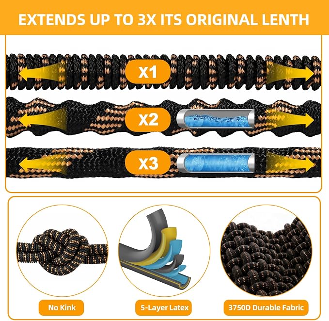 100 ft Expandable Garden Hose, Lightweight Expanding Water Hose with 10 Function Nozzle, 3/4" Solid Brass Fittings, 5-Layer Latex Core, No-Kink Flexible Retractable Hose for Patio, RV, Car Washing