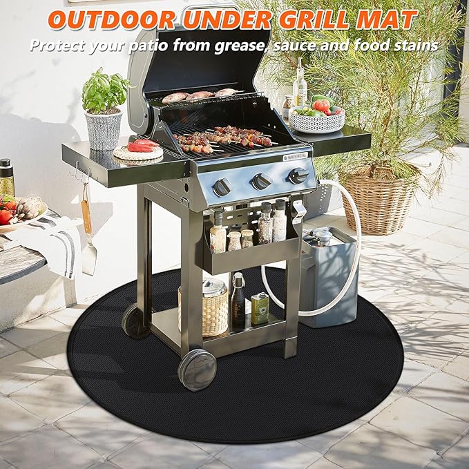 48" Fire Pit Mat for Solo Stove Bonfire, Double-Sided Fireproof Under Grill Mat Deck Patio Protector Pad, Round BBQ Mat for Solo Stove Accessories, Easy to Clean, Reusable (0.9mm)