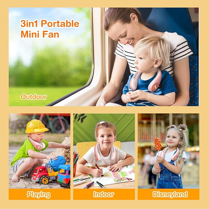Unicorn Kids Neck Fan, Safe Bladeless Fan with Unicorn Sticker, Hands-free Portable Rechargeable Cooling Fan, 2600mAh Personal Fans for 4-14Y Girls, 4 Speeds, Lightweight, Summer Gifts for Kids