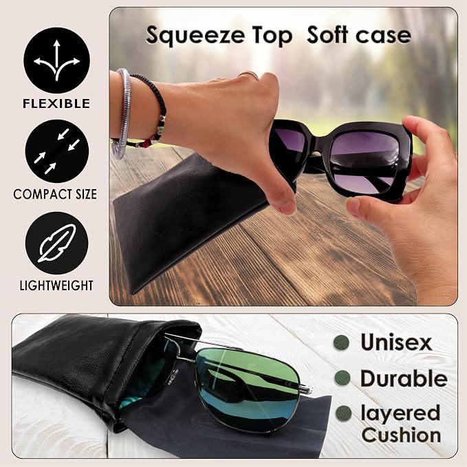 Soft Sunglasses case | Large Glasses Case Holder - Eyeglass Pouch Squeeze Top | Glasses pouch Lightweight Extra Layers