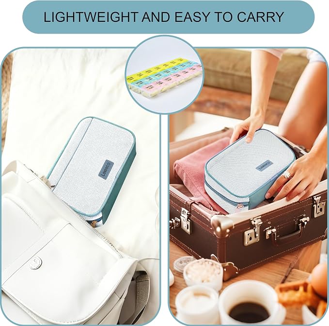 Weekly Travel Pill Organizer Pill Case for Purse with Removable 7 Day Pill Box Holder,Cute Medication Organizer Pill Container for Medicine, Vitamin, Fish Oils,Supplement (Teal, Small)