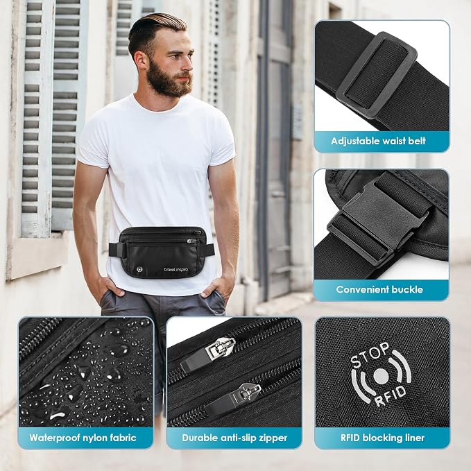 Travel Inspira RFID Hidden Money Belt | Anti-Theft, Passport Holder Bag