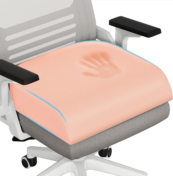 TranquilRelax 2XL Memory Foam Seat Cushion for Office Chair, 3.7-Inch, Pink | Medium-firm Support for Long Sitting, Washable Mesh Cover, Non-slip Base, Perfect for Car Seats & Short Drivers