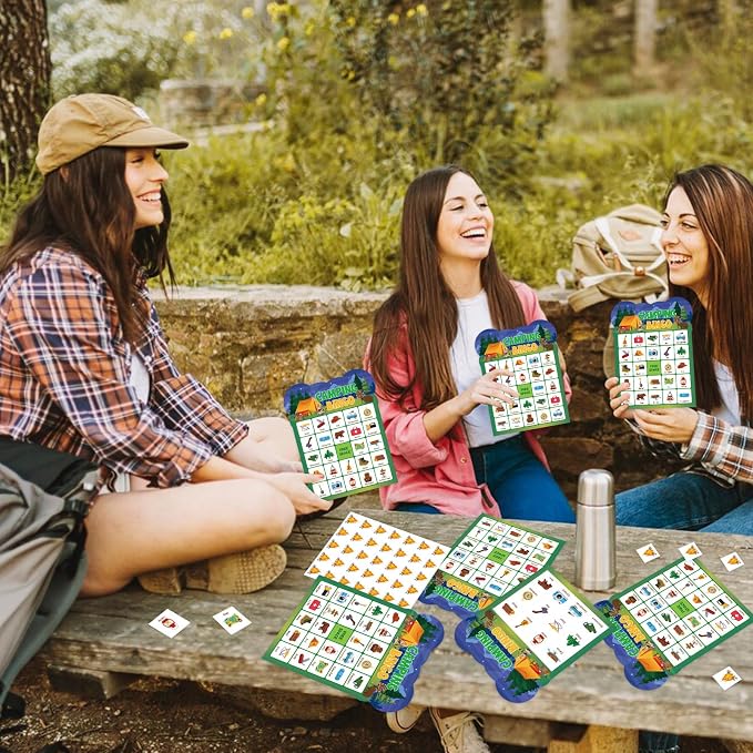 24 Player Camping Bingo Game Cards for Group Activities Party Supplies