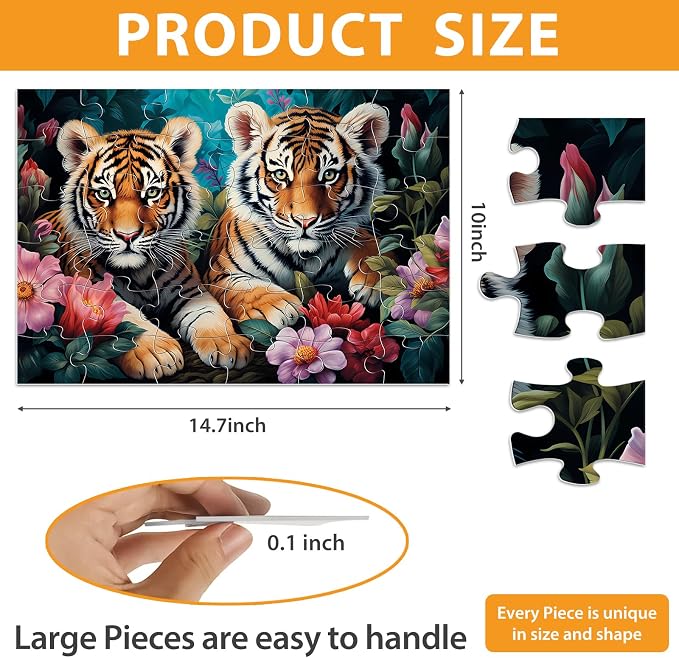 6 Packs Large Piece Puzzle for Seniors- 36 Pieces Dementia Puzzles for Elderly Adults, Alzheimer’s Puzzles Memory Cognitive Games Easy Jigsaw Puzzles for Elderly Seniors with 6 Storage Bags
