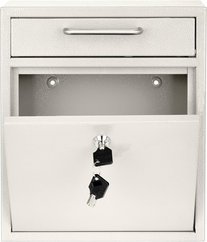 AdirOffice Ultimate Drop Box Wall-Mounted Mailbox - Hanging Secured Postbox - Durable Spacious Key - Perfect for After Hours Deposits Payments Key and Letter Drops (White, Large) (White, Large)