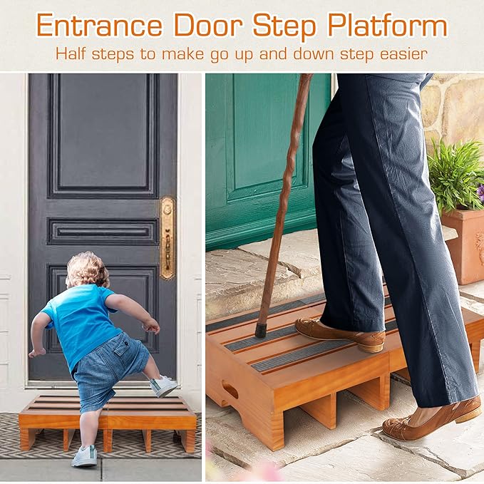 Wooden Step Stool, 6.5" One Step Stool, Non-Slip Outdoor Steps, Heavy Duty Wooden Platform Mobility Step, Half Steps for Seniors Adults with Bad Knee (6.5" Height)