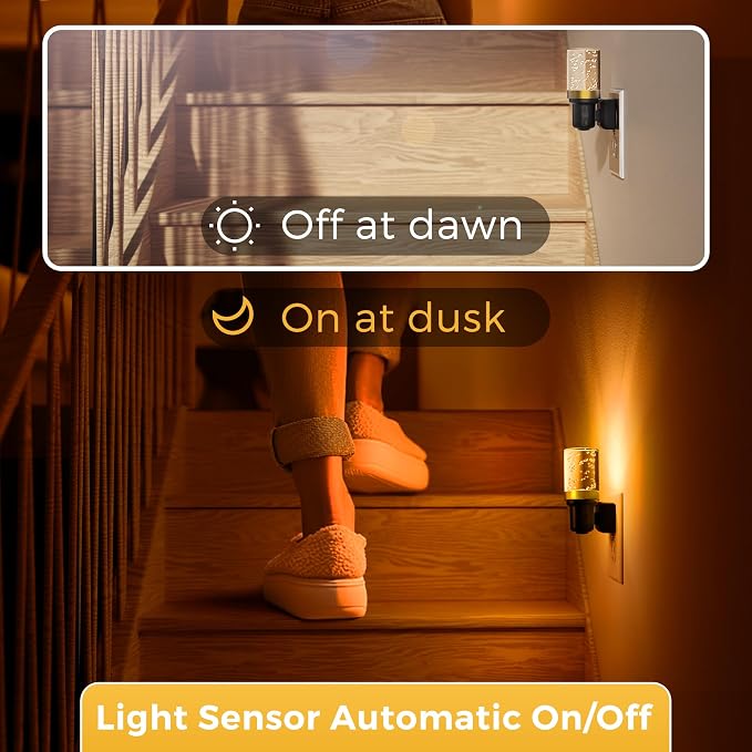 L LOHAS LED Night Light, Dimmable Night Lights Plug into Wall | 2 Pack Automatic Night Lights, Auto Light Sensor, Adjustable Brightness 1800K Amber LED Night Light, for Bedroom Hallway Home