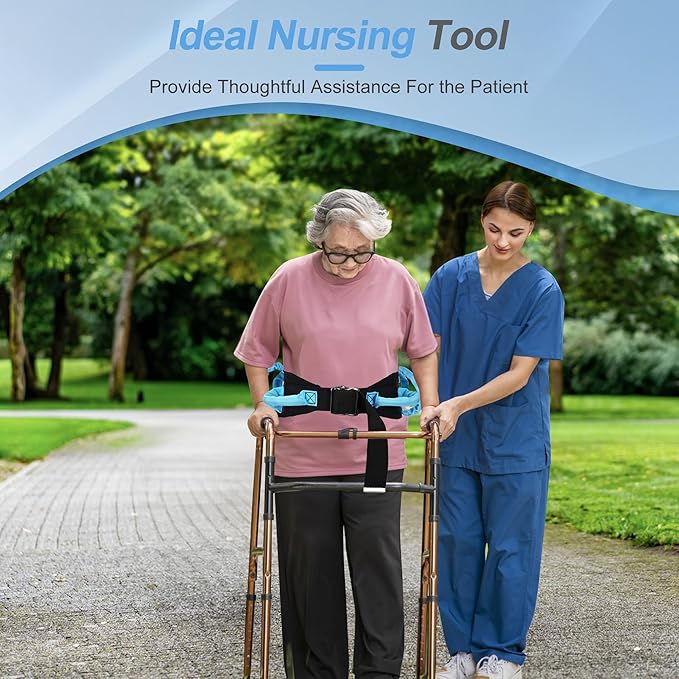 NIdreamCE Gait Belt Transfer Belts with Handles for Lifting Seniors, Safety Gate Belt with Metal Buckle Nursing Safety Patient Assist for Elderly, Disabled, Physical Therapy, Caregivers（Blue）