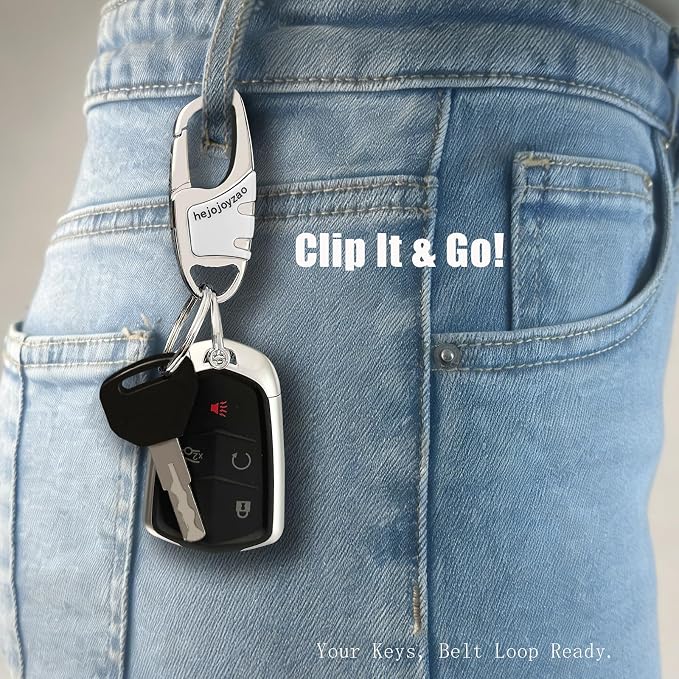 Keychain Carabiner Clip,Heavy Duty Belt Loop Car Key Ring Holder | Durable metal build, mens EDC accessory, 4 key rings, secure locking D-ring, fits belt loops, holds home, car key fobs