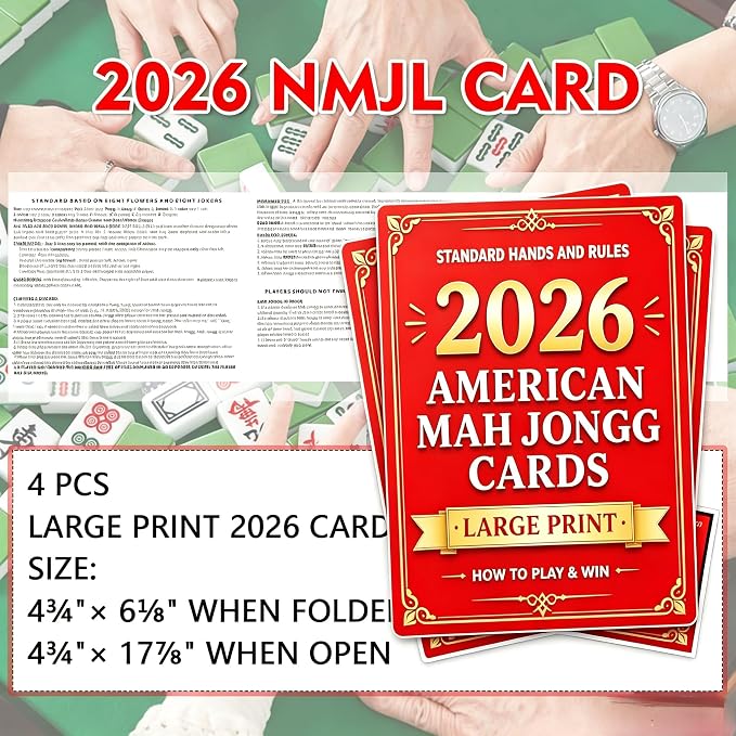 American Mahjong Cards 2026 Official Mahjong League Card, Jumbo Clear Print, Improve Memory & Focus, Brain Exercise for Seniors, Stress Relief Social Game, Perfect for Game Night Rack, Set of 4