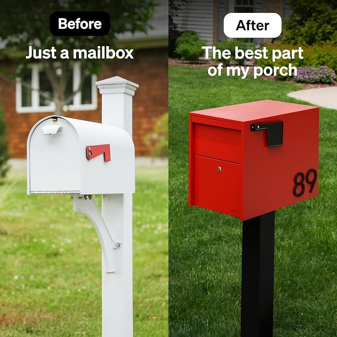 Adoorn Lockable Post Mount Mailboxes for Outside - Large Anti-Theft Locking Mailbox for Packages and Letters - Weatherproof Construction - Durable Steel - 15.5" H x 12" W x 18.5" D - Red