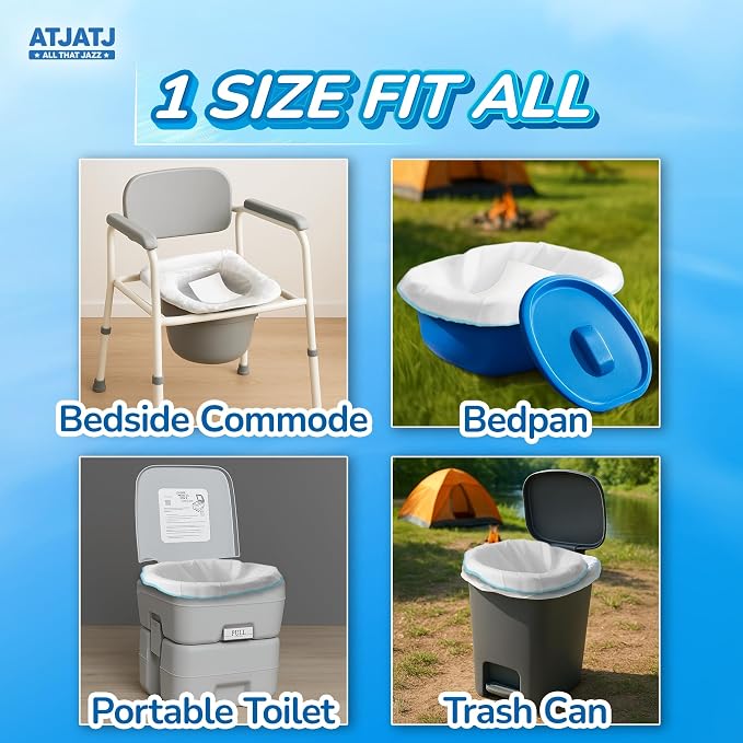 60 Packs Commode Liners With 60 Absorbent Pads, Leak-Proof Disposable Toilet Bags for Adults, Fits All Bedside Toilet Chairs Bucket, Portable Potty Liners for Home Medical Use, No Mess Cleanup