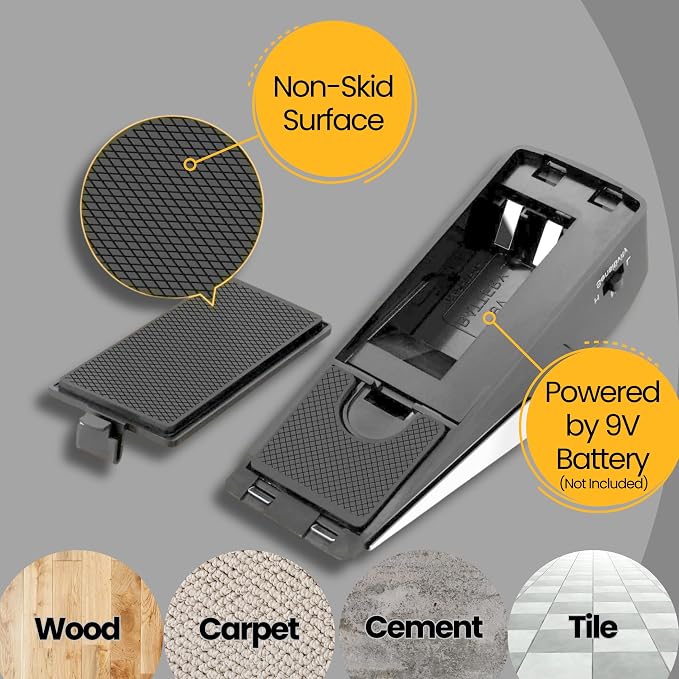 Door Stop Alarm with 120 dB Siren – Portable Travel Door Stopper Alarm Wedge for Hotel, Apartment & Dorm Security – Battery-Operated, Black, 2-Pack