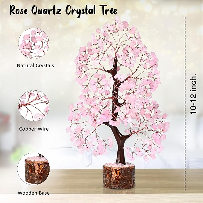 Crocon Rose Quartz Crystal Tree of Life Pink Room Decor & Healing Crystals Cute Desk Accessories Spiritual Birtdhay Gifts for Women House Warming Gifts New Home Decor for Mom Sister & Girlfriend
