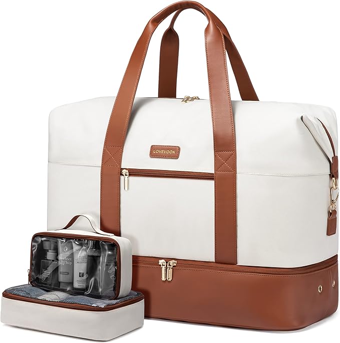 LOVEVOOK Weekender Bag for Women, Large Duffle Bag for Travel with 2 Packing Cubes, Carry on Overnight Bag with Shoe Compartment, Mom Hospital Bags for Labor and Delivery