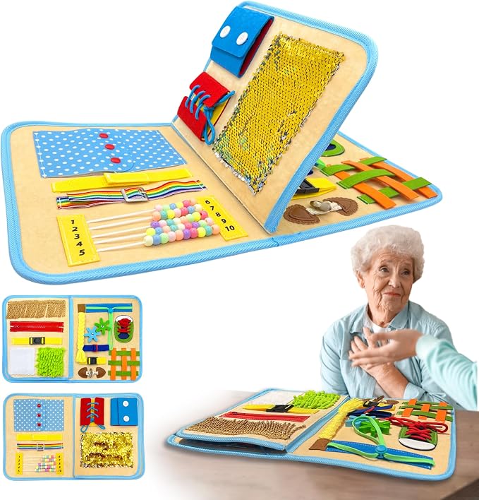 Fidget Blanket for Adults with Dementia, Best Gifts for Dementia Patients, Dementia Activities for Seniors, Busy board for Alzheimers Activities, 11.8 * 20.3 in, Brown