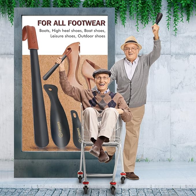 ZOMAKE Shoe Horn Long Handle for Seniors Men Women,Metal Long Shoehorn Boot Horn 16.5",Travel Small Shoe Spoon Helper for Kids 7.5"&3.9"