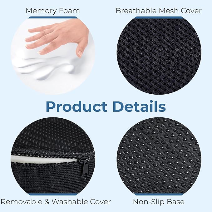 5 STARS UNITED Donut Pillow Hemorrhoid Tailbone Cushion – Large Cushion for Pain Relief – Coccyx, Prostate, Sciatica, Pelvic Floor, Pressure Sores, Pregnancy, Postpartum Recovery, Black