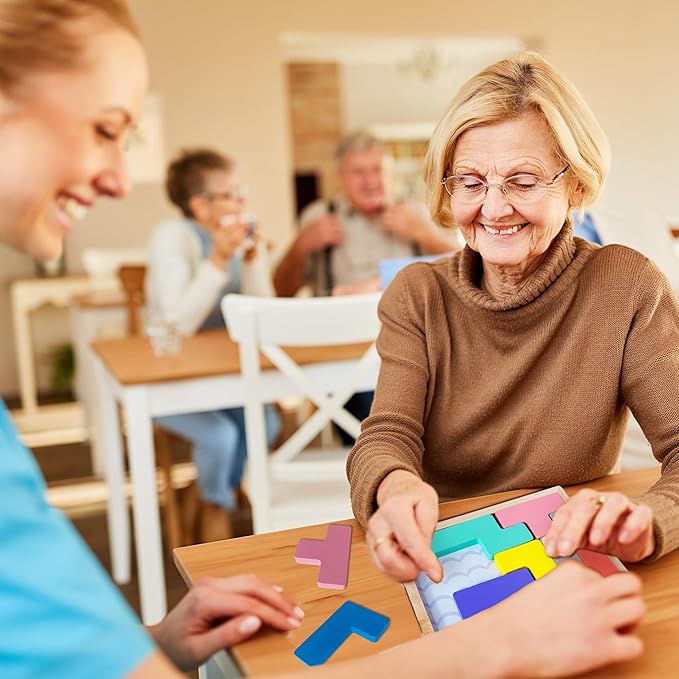 Gifts for People with Dementia - Wooden Puzzle Activities for Seniors Pattern Blocks Products for Elderly with Dementia Products for Alzheimers Patients Easy Memory