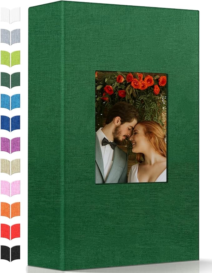Artfeel Photo Album 4x6 with 300 Pockets,Slip-in Picture Albums,Linen Cover Memory Book with Front Window,White Page Vertical Photo Book for Wedding,Family,Anniversare,Baby,Vacation