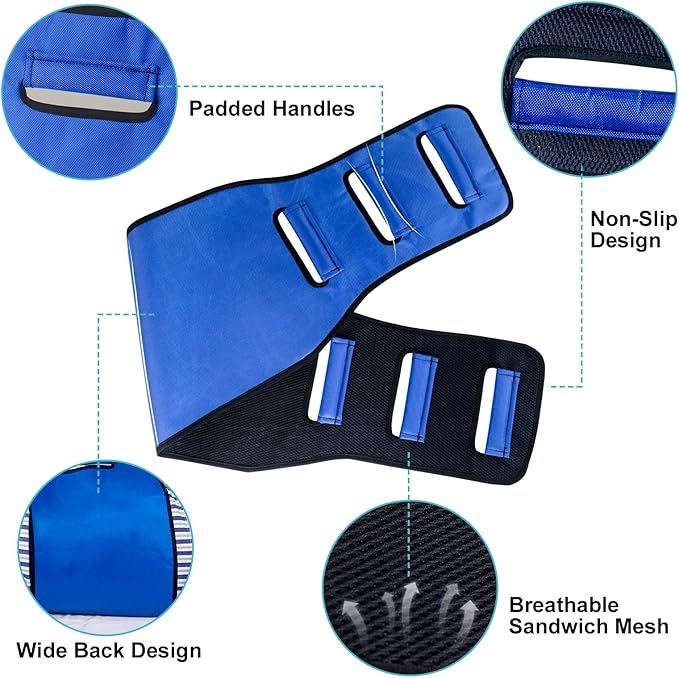 Transfer Belt Transfer Sling - Padded Gait Belt - Heavy Duty Patient Lift, Mobility Standing and Lifting Aid for Disabled, Elderly, Injured - Safely Move from Bed and Wheelchair (Blue)