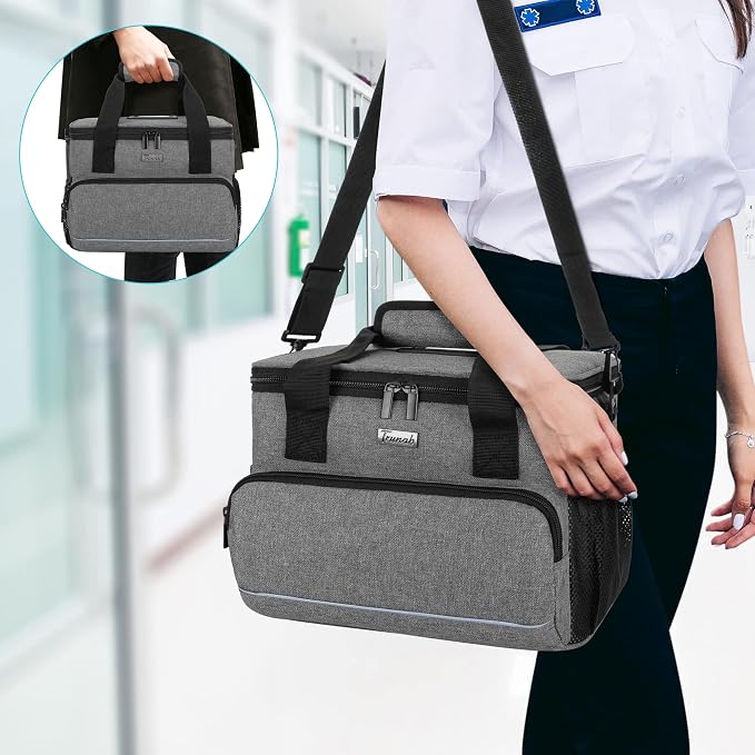Trunab Insulated Medical Bag with Dividers, Medicine Pouch,Grey | Empty Bag for Custom Setup, Ideal for Home, Travel and Camping