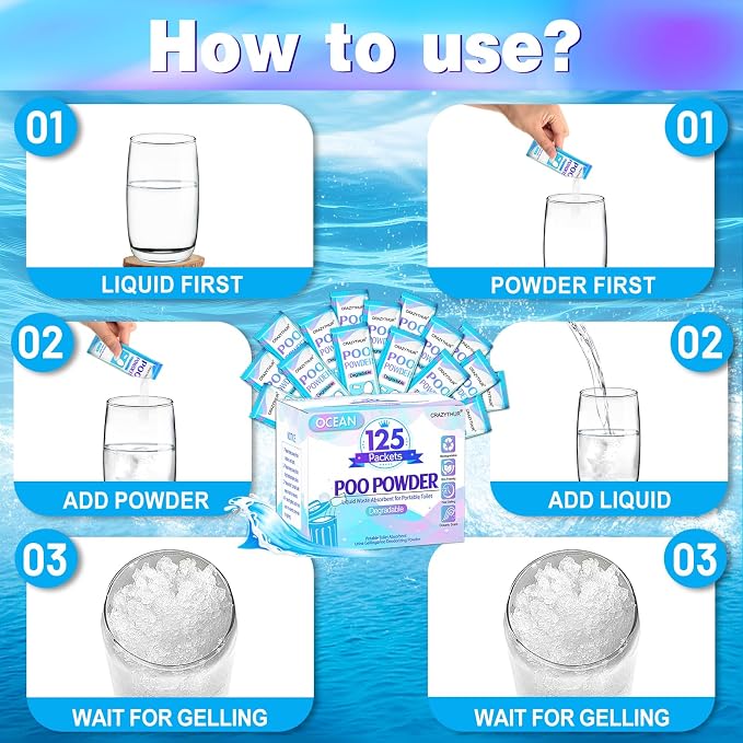 Poo Powder for Portable Toilet Gel Powder, Camping Toilet Gel | Pee Powder, Eco Toilet Gel for 650ml Urine/10g, Toilet Gel Powder for Outdoor Camping and Hiking