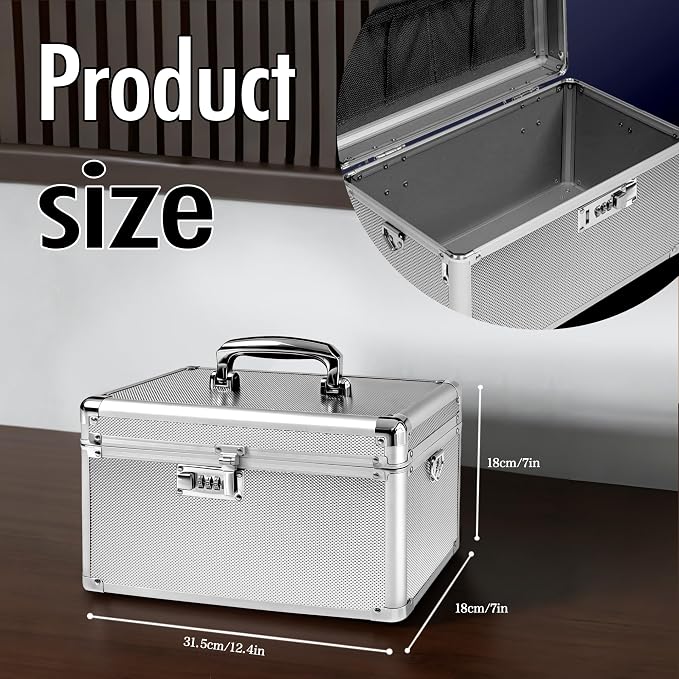 Silver Medication Combination Lock Boxes with Code for Personal Items, Medicine Lockbox for Documents 12.8 x 7.6 x 8.27 Inches Colorful Medium