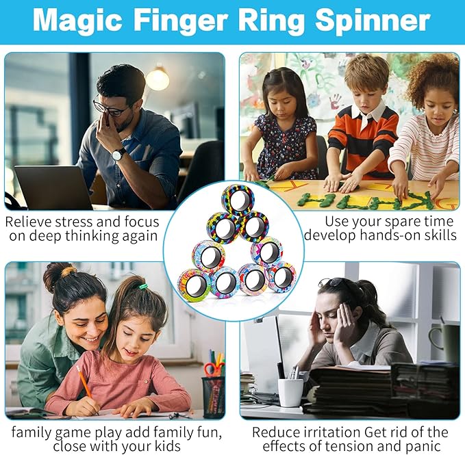 24Pcs Magnetic Rings Fidget Toys Spinner Set Christmas Party Favors,Finger Magnet Rings Endless Hours of Fun ADHD Stress Relief Fidget Spinner for Relieve Anxiety Birthday for Adults Teens Kids