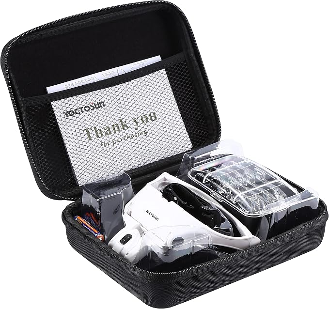 YOCTOSUN Magnifying Glasses with Light, LED Head Magnifier with 5 Lenses, Headband, Storage Case, Hands Free Lighted Head Magnifying Visor for Close Work Hobby Crafts