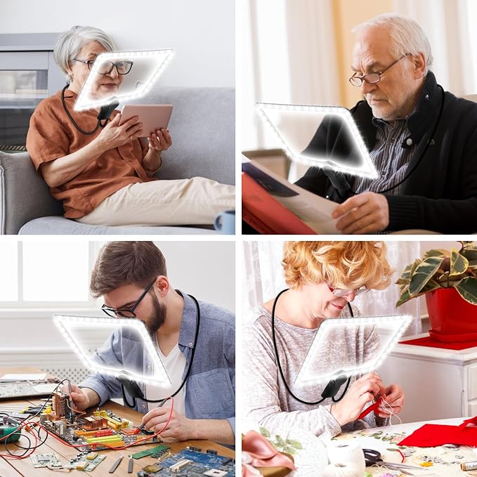Large Hands Free Magnifying Glass with 50 Ultra-Bright LED Light,Flexible Gooseneck Magnifiers for Reading Books, Sewing, Knitting Seniors Low Vision, Black, 10.6 x 7.4in