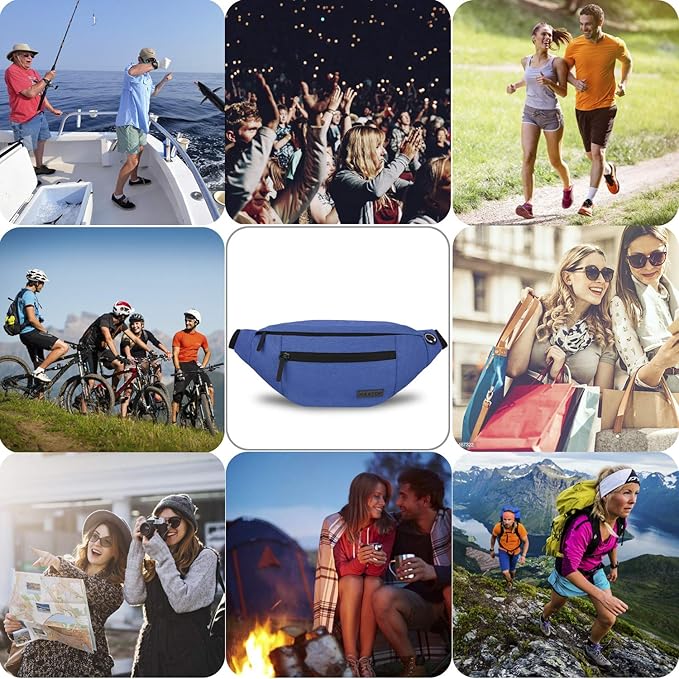 Large Blue Crossbody Fanny Pack for Women Men,Idea Gift for Travel Running | 4-Zipper Pockets,Key Chain,Polyester,Ideal Gifts for Enjoy Sports Traveling Yoga Casual Hands-Free Waist Carrying All Phones