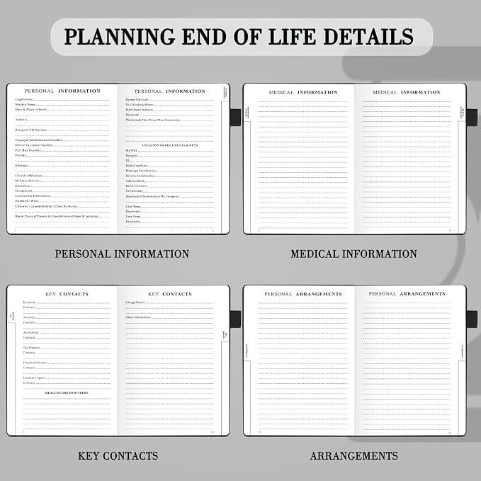 JUBTIC End of Life Planner, Estate Planning Organizer, Death Planner with Labels, Just in Case I Die Book Organizer, Will Preparation, Funeral Planning, Final Arrangements Notebook (5.6 * 8.5”)-Black