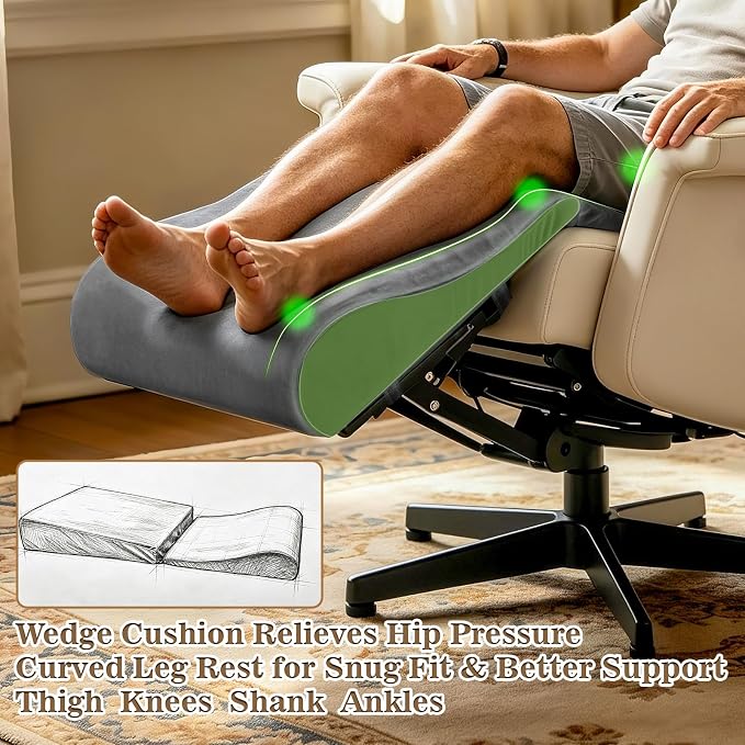 Wedge Recliner Cushion with Wave Shape Footrest for Long Sitting Elderly 35D High-Density Foam Ergonomic Recliner Pads with Non-Slip Bottom Footrest Extender Pillow with Elastic Straps