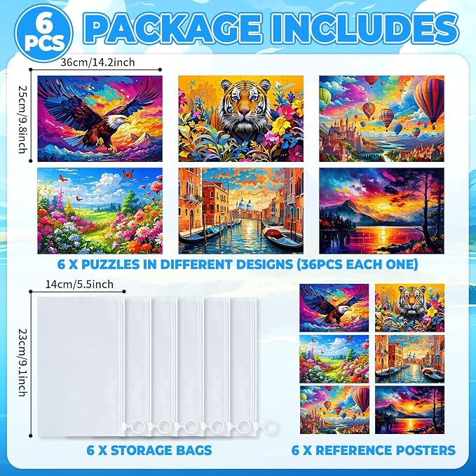 6 Pack 36-Piece Large Jigsaw Puzzles for Seniors Easy Dementia Alzheimer Products Dementia Activities Memory Training Game for Elderly Alzheimer's Patients in Nursing Home Gift (Style 1)
