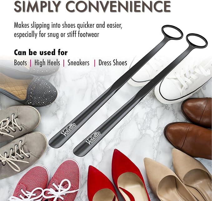 Velette 2-Pack 30" Extra Long Shoe Horn - Plastic Shoe Horn Long Handle for Seniors, Men, Women & Kids - Boot Horns, Shoehorn Long-Handle, Elderly Must Haves - Shoes Spoon, Helper, Gifts for Seniors